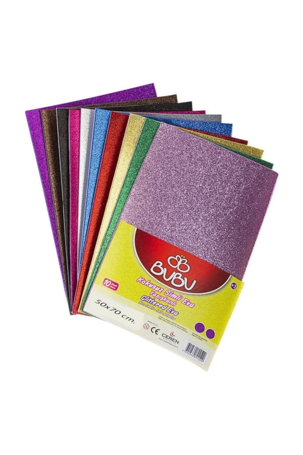 Bu-Bu Eva Simli Yapışkanlı 50x70 Cm Karışık 10 Lu Yapışkanlı Simli Eva