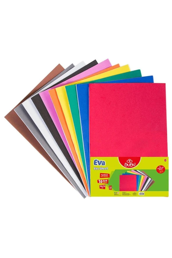Bu-Bu Eva 50x70 Cm Yapışkanlı 2 MM 10 Lu Karışık Renk Yapışkanlı Eva