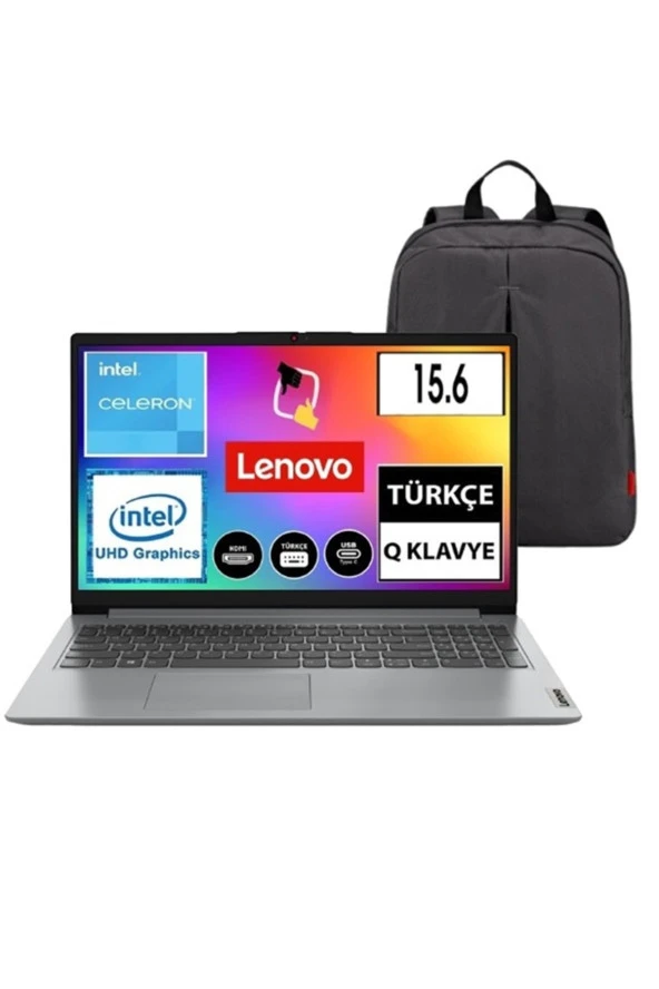 Lenovo IdeaPad 1 Intel Celeron N4020 4GB 128GB SSD Freedos 15.6 " Bilgisayar Csrtech13 Çanta H.82V700A8TX Csrtech