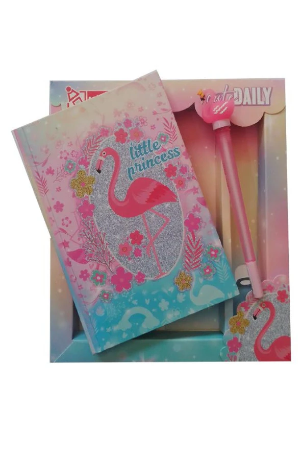 Hatıra Defteri Kilitli Kız Modeli Günlük Defteri Flamingo Hediye Kutulu 80 Yaprak Çizgili 1 Adet