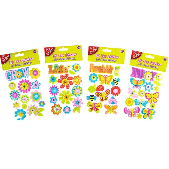 Bu-Bu Eva Sticker 3D 24 Lü Paket (Karışık Model 1 Paket)