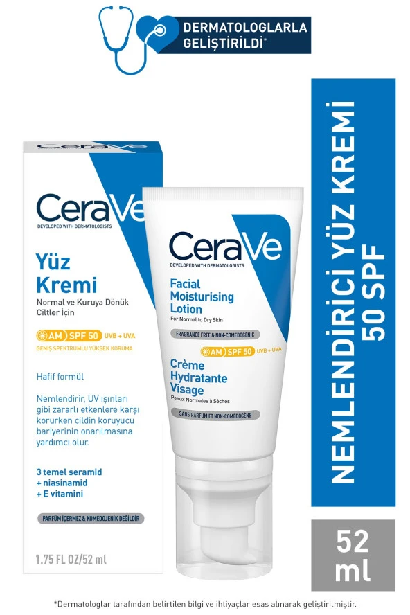 CERAVE GÜNEŞ KORUMALI YÜZ BAKIM KREMİ SPF50 52ML