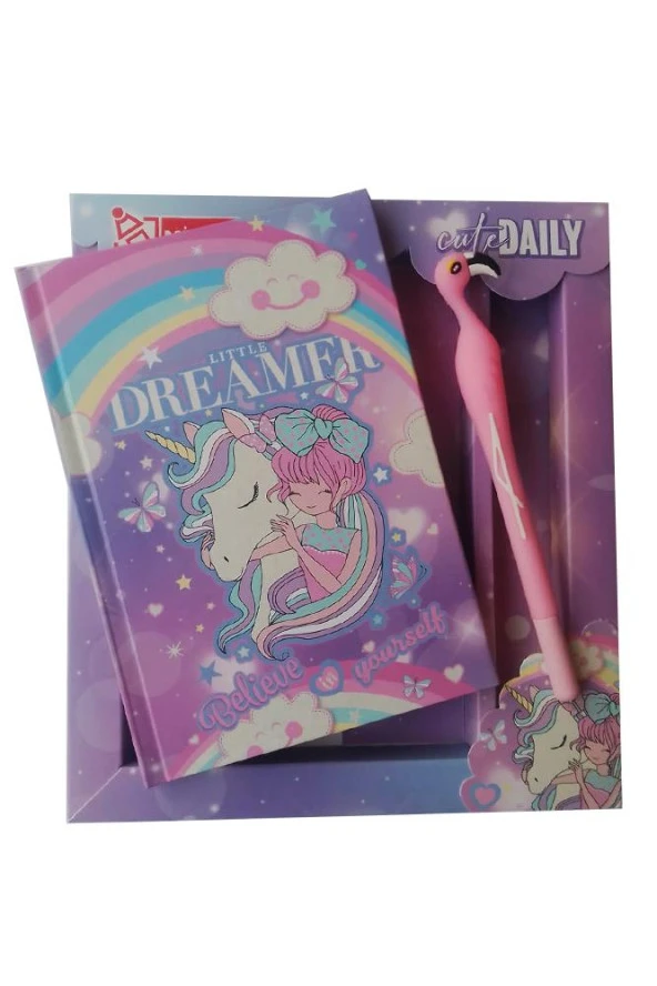 Hatıra Defteri Kilitli Kız Modeli Günlük Defteri Unicorn Hediye Kutulu 80 Yaprak Çizgili 1 Adet Dreamer