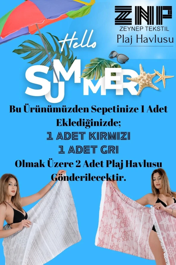 Marine 2 Adet 75x150 cm Plaj Havlusu Peştemal Havlu - 2