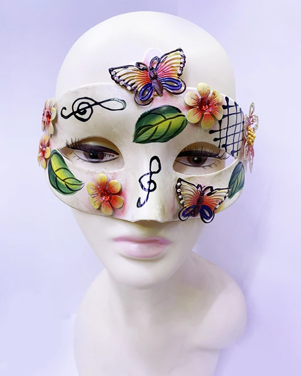 Kelebek ve Çiçek İşlemeli Venedik Maskesi Kırmızı Renk 10x18 cm (K0)