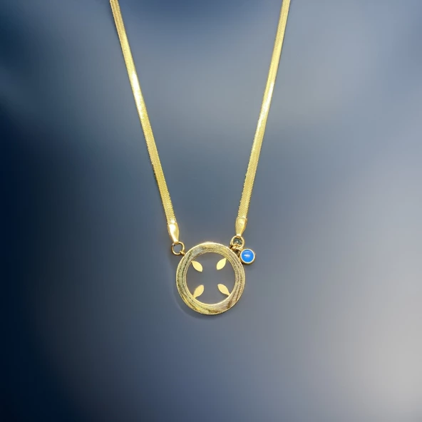 Göz Kamaştıran Nazar Boncuğu Gold Renk Çeyreklik Çelik Kolye ürün görseli 1