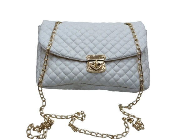 Gold Zincir Detaylı Beyaz Askılı Çanta - 3