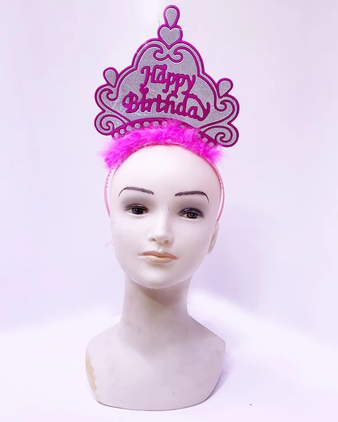 Happy Birthday Neon Pembe Renk Doğum Günü Tacı 24x15 cm (K0)