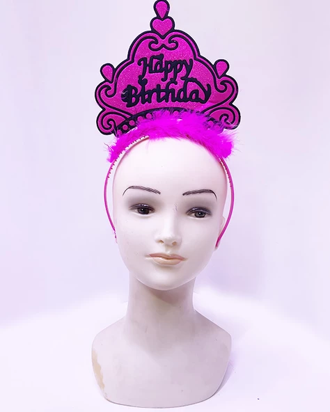 Happy Birthday Neon Fuşya Renk Doğum Günü Tacı 24x15 cm (K0)