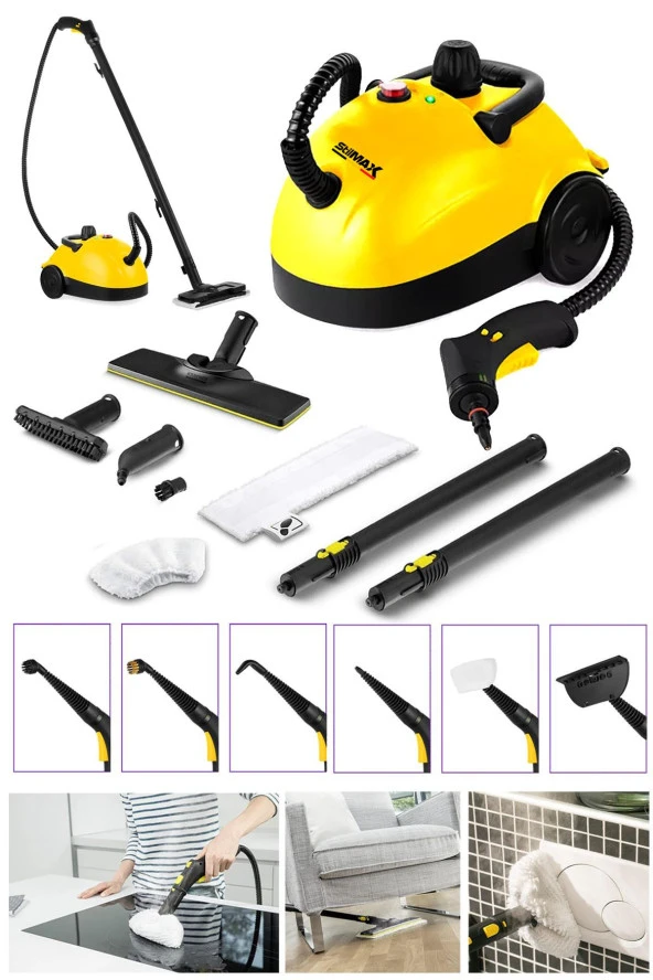 Stilmax  Çok Fonksiyonlu Buharlı Temizlik Makinası Cam Temizleme Nozüllü 2500W Full Aksesuar Hediye - 2