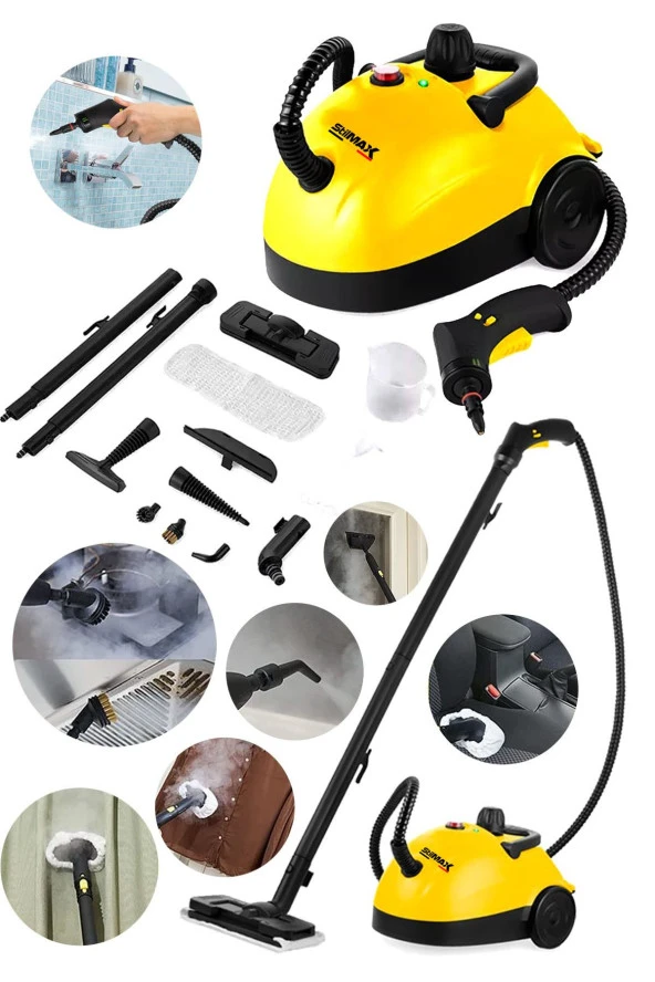 Stilmax  Çok Fonksiyonlu Buharlı Temizlik Makinası Cam Temizleme Nozüllü 2500W Full Aksesuar Hediye - 3