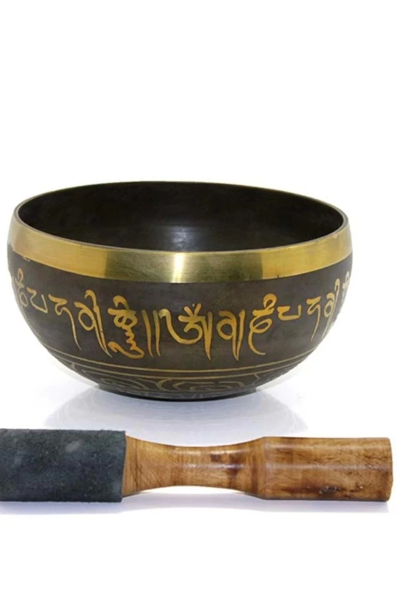 Tibet Çanağı Çanı Kasesi Meditasyon Çanı Yoga Çanı Tibet Singing Bowl Pirinç İşlemeli 19 cm