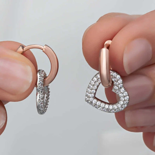 Himarry ​Gümüş Rose Sallantılı Kalp Kadın Küpe ürün görseli