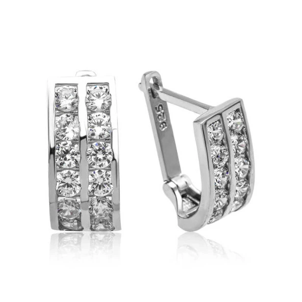 Himarry Gümüş Çift Sıra Beyaz Taşlı J Kadın Küpe - Resim 2