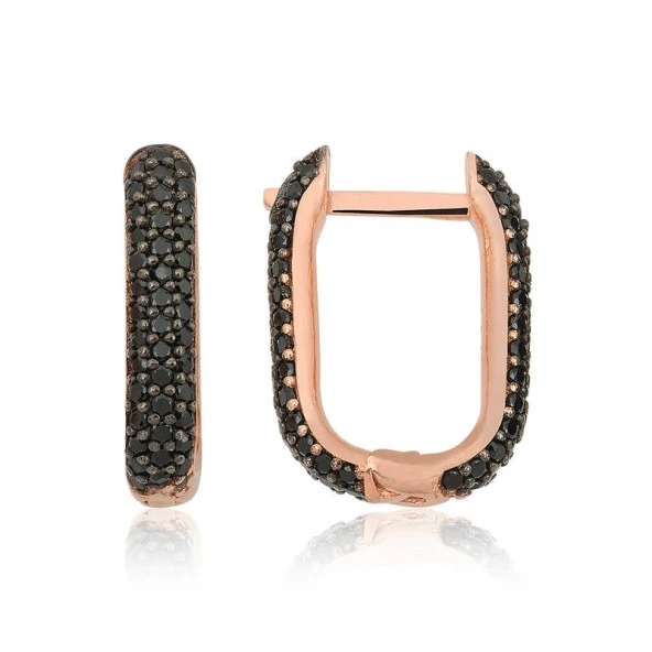 Himarry Gümüş Çift Taraflı Siyah Taşlı J Bayan Küpe ürün görseli