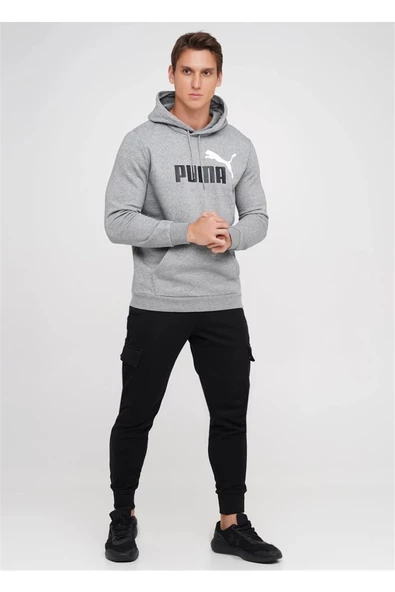 Puma Ess+ 2 Col - Erkek Gri Pamuklu Kapüşonlu Sweatshirt - 586764 04 - 2