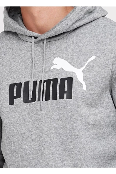 Puma Ess+ 2 Col - Erkek Gri Pamuklu Kapüşonlu Sweatshirt - 586764 04 - 3