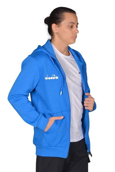 Diadora İmola - Erkek Saks Pamuklu Tam Fermuarlı Spor Sweatshirt - DDTAM1050049 - 2