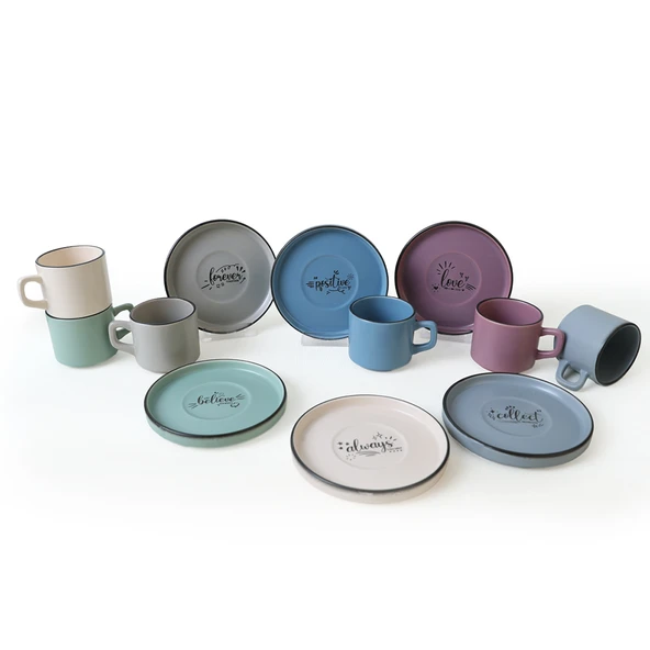 Keramika Keraart Rainbow Motto Stackable Çay Takımı 12 Parça 6 Kişilik - 6