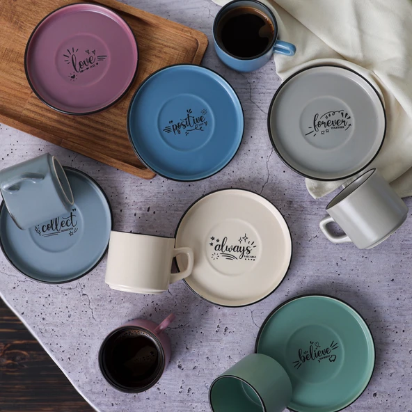 Keramika Keraart Rainbow Motto Stackable Çay Takımı 12 Parça 6 Kişilik - 3