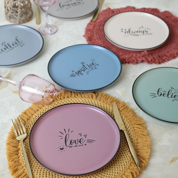Keramika Keraart Rainbow Motto Nordic Pasta Tabağı 22 Cm 6 Adet