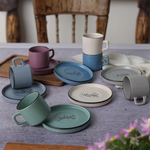 Keramika Keraart Rainbow Motto Stackable Çay Takımı 12 Parça 6 Kişilik - 4