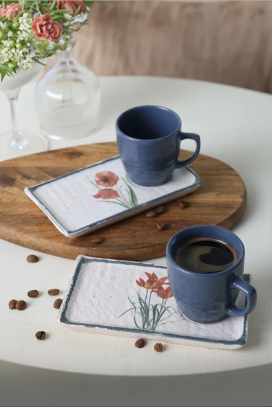 Keramika Keraart Anadolu Çiçekleri Doğaltaş Kahve Sunum Seti 4 Parça 2 Kişilik 20259-61