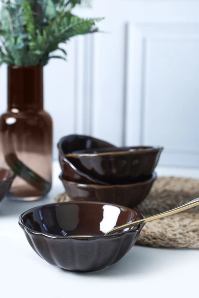 Keramika Luster Kahverengi Sirius Kase 14 Cm 6 Adet Q22