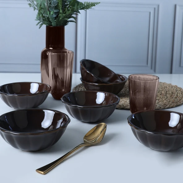 Keramika Luster Kahverengi Sirius Kase 14 Cm 6 Adet Q22 - 5