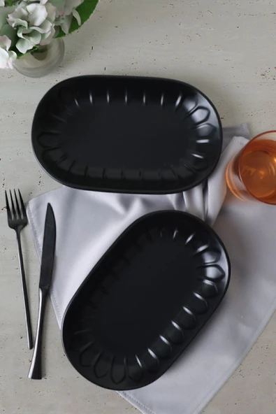 Keramika Mat Siyah Badem Kayık Tabak 25 Cm 2 Adet 956 - Resim 2