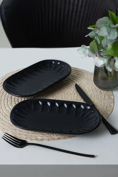 Keramika Mat Siyah Badem Kayık Tabak 22 Cm 2 Adet 956 ürün görseli