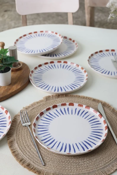 Keramika Keraart Red Line Pasta Tabağı 22 Cm 6 Adet 21606 - Resim 3