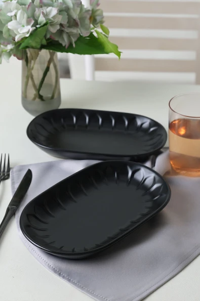 Keramika Mat Siyah Badem Kayık Tabak 25 Cm 2 Adet 956 ürün görseli 1