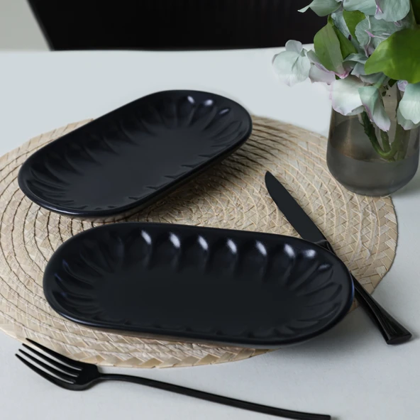 Keramika Mat Siyah Badem Kayık Tabak 22 Cm 2 Adet 956 - 2
