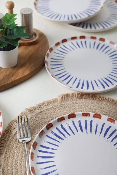 Keramika Keraart Red Line Pasta Tabağı 22 Cm 6 Adet 21606 - Resim 2