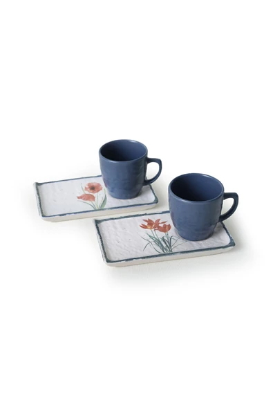 Keramika Keraart Anadolu Çiçekleri Doğaltaş Kahve Sunum Seti 4 Parça 2 Kişilik 20259-61 - 2