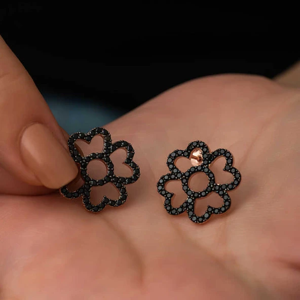 Himarry ​Gümüş Kalp Yapraklı Çiçek Küpe - Resim 2