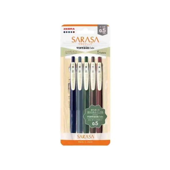 Zebra Sarasa Clip Jel Mürekkepli Kalem Vintage Set 0,5mm 5'li Set-1 - 1