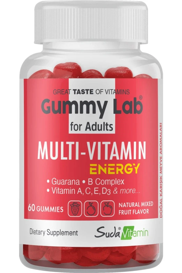 SUDA VİTAMİN GUMMY LAB MULTİVİTAMİN ENERGY FOR ADULTS KARIŞIK AROMALI 60 GUMMİES