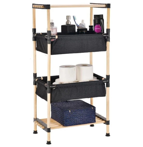 Kosova Ahşap Kumaş Sepetli Raf 2 Kat-Rfs-5002 - 2