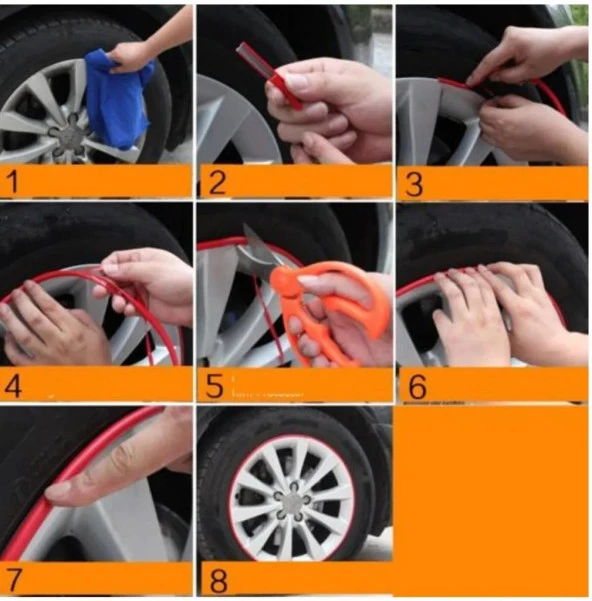 6 MM Jant Çevresine Sportif Turuncu Oranj Şerit 6 Metre - 2