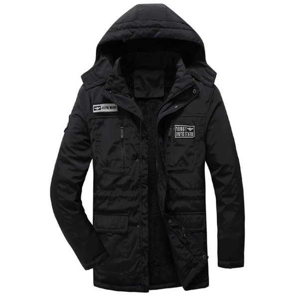 Pasifix Erkek Kışlık Uzun Tarz Pamuklu Kapüşonlu Mont 001