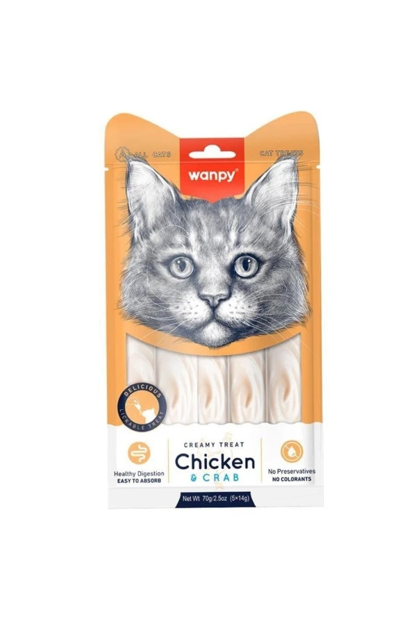 wanpy chicken crab kedi sıvı ödül maması 5x14 gr