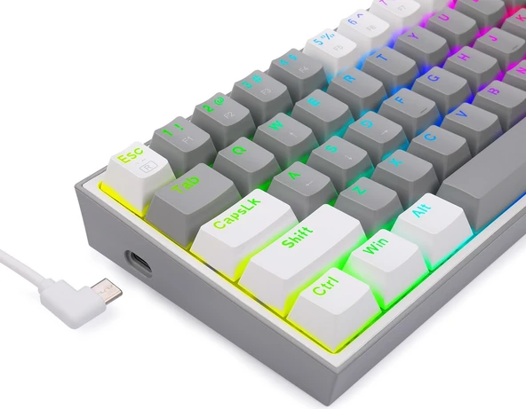 REDRAGON K617-RGB-GW FIZZ RGB RED SWITCH KABLOLU MEKANIK Q KLAVYE GRI-BEYAZ - 6