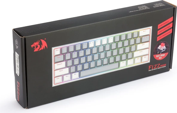 REDRAGON K617-RGB-GW FIZZ RGB RED SWITCH KABLOLU MEKANIK Q KLAVYE GRI-BEYAZ - 5