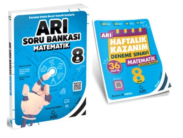 ARI YAYINLARI 8. Sınıf Matematik Arı Soru Bankası + Matematik Arı Haftalık Kazanım Deneme ( 2 KİTAP ) ürün görseli