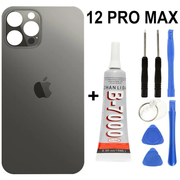 iPhone Uyumlu 12 Pro Max Arka Batarya Pil Kapağı +yapıştırıcı +tamir Set - Gümüş