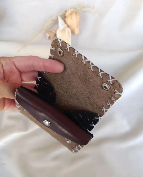 Cüzdan Hakiki Deri Bozuk Para Cüzdanı El Yapımı Çanta İçi 2 Gözlü - 2