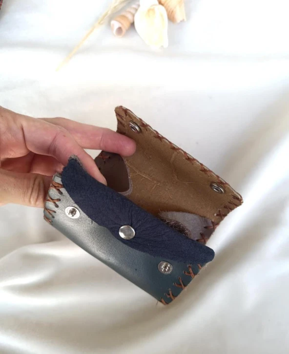 Cüzdan Hakiki Deri Bozuk Para Cüzdanı El Yapımı Çanta İçi 2 Gözlü - Resim 2