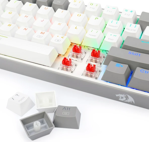 REDRAGON K617-RGB-WG FIZZ RGB RED SWITCH KABLOLU MEKANIK Q KLAVYE BEYAZ-GRI - 4